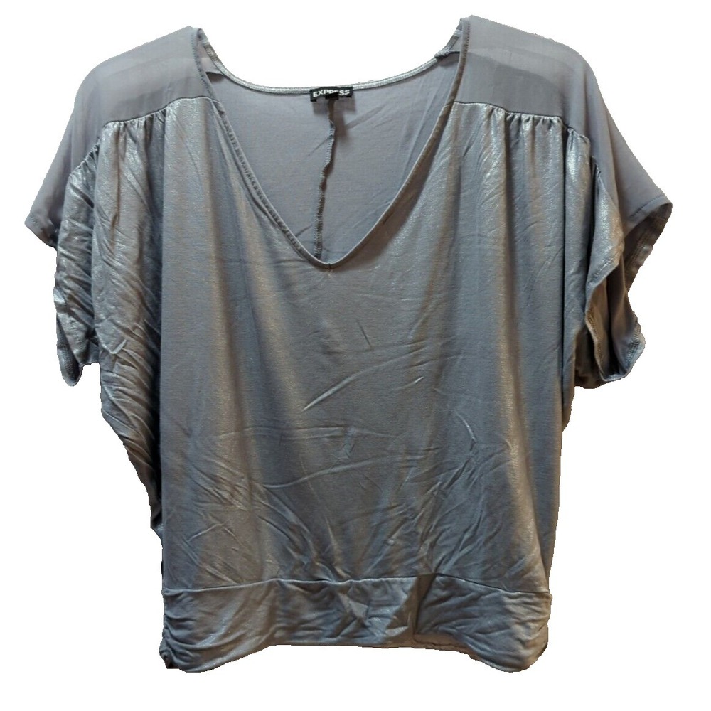 Express women's large gray silver‎ shimmery metallic blouse short dolman sleeve